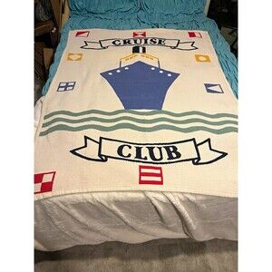 Vintage 1987 JCPenney Cruise Club Throw Blanket 50x60 Nautical Ship USA